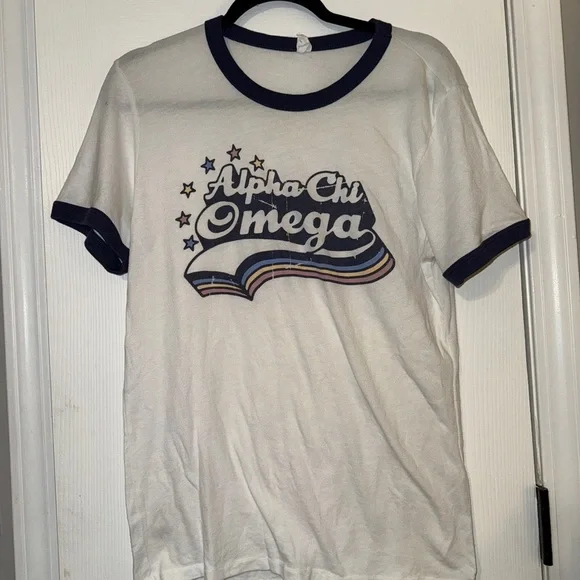 Alpha Chi Omega Canvas White and Navy Graphic Tee - Picture 2 of 6